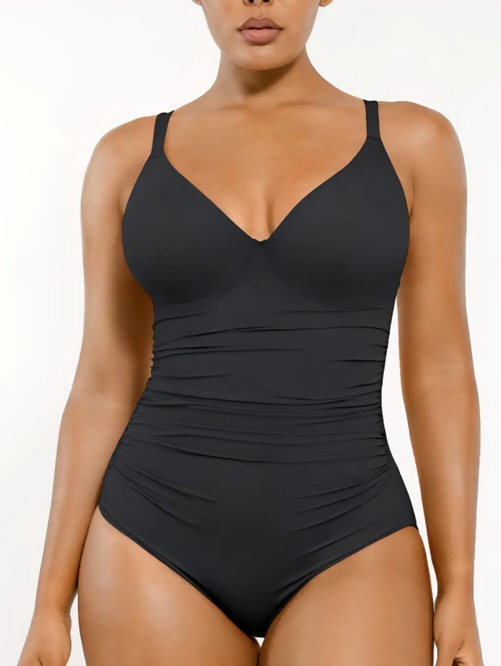 Underwire Black Twist-Front One-Piece Swimsuit with Gold Clasp